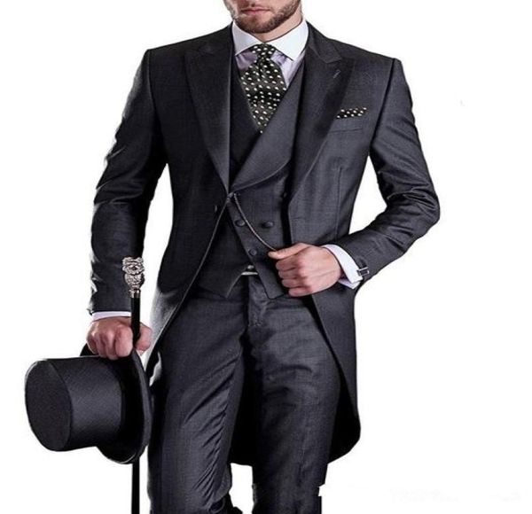 

premium mens tail tuxedo 3pc tailcoat suit in gray black suit jacket vest suit pantsjacketpantsvest3981761, Black;gray