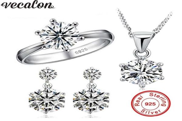 

vecalon 2017 new luxury 925 sterling silver jewelry sets 5a cz diamant wedding engagement bridal sets for women gift11526316014319, Slivery;golden