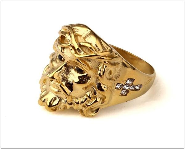 

men jesus head ring fashion 18k gold plated hip hop stainless steel gold ring men cross rings53229374520240, Silver