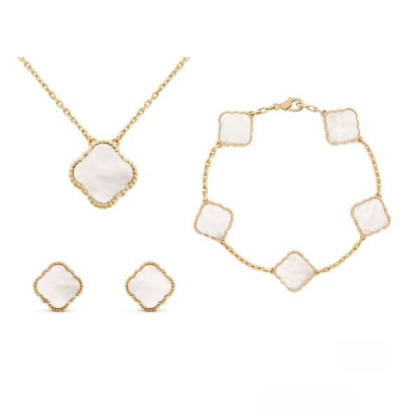 

designer bracelets van clover charm s for girls women four leaf clover jewelry sets 18k gold plated 925 sterling silver bracelet necklace ea, Golden;silver