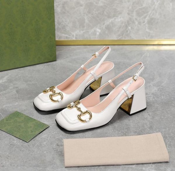 

spring and summer 2022 series of horse buckle sandals square head thick heel empty size 35414350441, Black