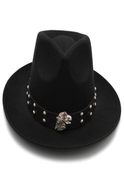 

fashion fascinator felt fedora hat for dad men winter autumn chapeu feminino jazz hat gentleman sombrero dad eagle punk belt9699620, Blue;gray
