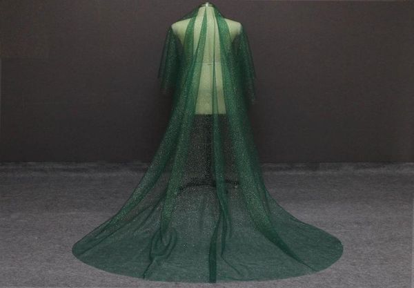 

bridal veils shining long green wedding veil with gold dust glitters one layer 3 meters cathedral without comb voile mariage5086422, Black