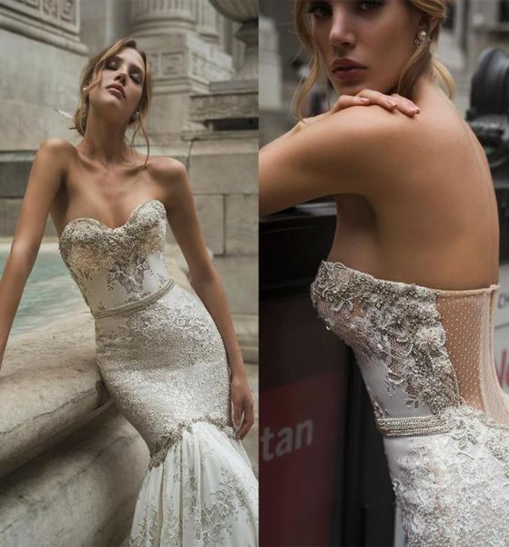 

netta benshabu elegant mermaid wedding dresses strapless crystal applique pearls sequins beads wedding dress sweep train bridal go2380625, White