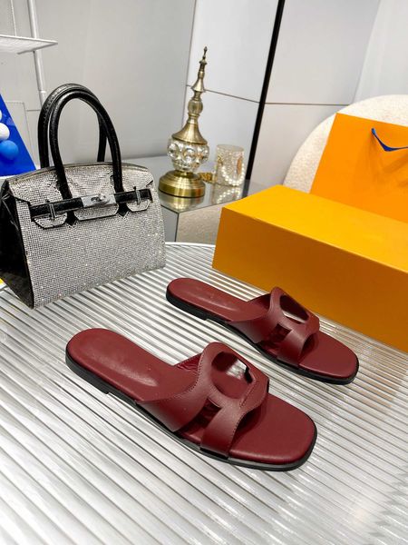 

women designer slippers lsola flat mule metallic calfskin leather slides beach sandals with box, Black