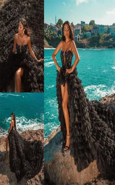 

black prom dresses with ruffles tulle appliqued lace short evening dresses formal prom party gowns special occasion dress5919601