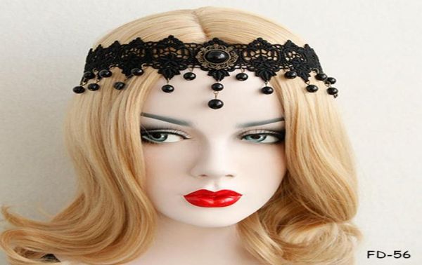 

bohemian ladies lace rhinestone dangle hair garland band headband fancy dress party girls head headdress lei headwear5548318, Black;brown