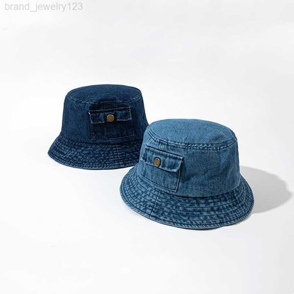

summer blue denim bucket hats for women men denim unique pocket design panama caps outdoor foldable bob fisherman hat girls boys, Blue;gray