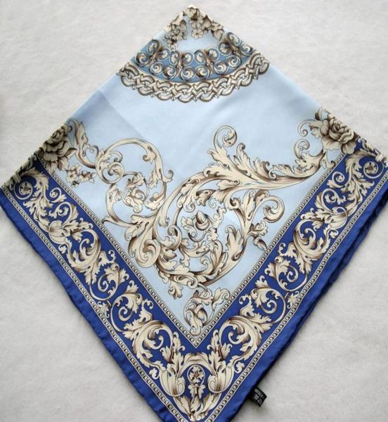 

fashion flowers blue spring and autumn print silk scarf women hand rollhemmed silk twill infinity square shawl4288978, Blue;gray