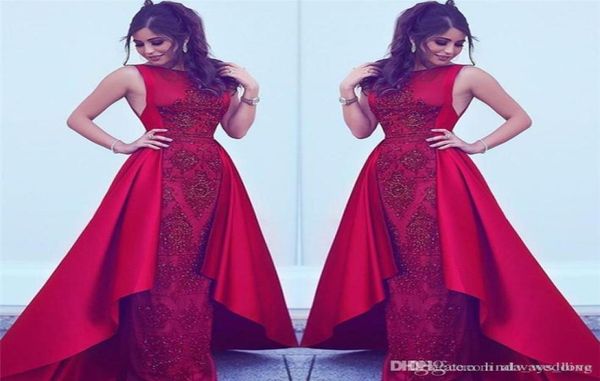 

2019 arabic dubai red evening dress jewel neck appliques formal holiday wear prom party gown custom made plus size2426587, Black;red