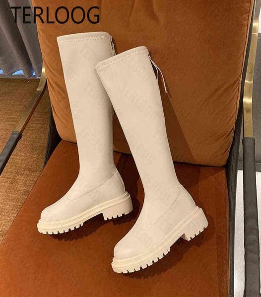 

2022 winter long brand women039s boots knee high luxury chelsea chunky platform shoes zipper round toe winter goth women boots 6179626, Black