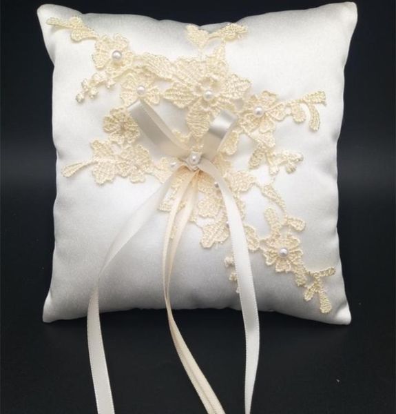 

wedding ring pillow with ribbon 15x15cm lace flower wedding ring holder marriage ring cushion bearer wedding party decoration a0074843365