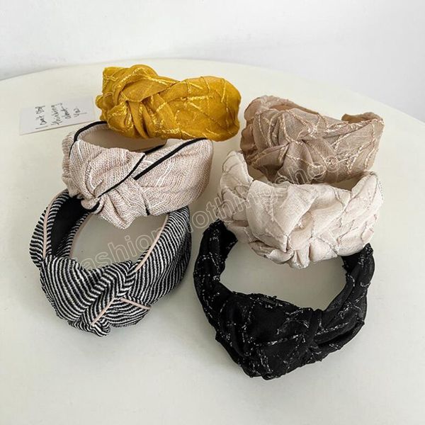 

fashion headwear for 6cm over size wide side headband vintage turban for women center knot casual hairband, Slivery;white