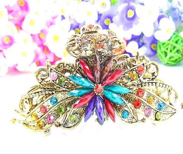 

big vintage hair clamps claw clips jewelry zinc alloy rhinestone crown hair claw hair clip hair accessory mixed 25pcslot 30166019752, Slivery;golden