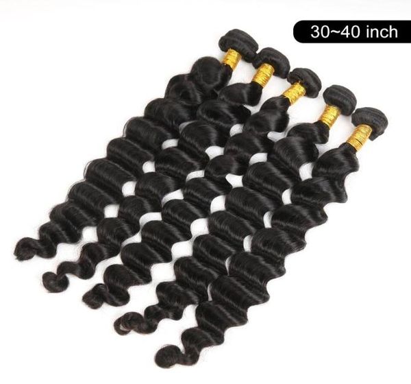 

long length human hair bundles weft 32 34 36 38 40 inch brazilian loose deep wave extension natural color8905000, Black