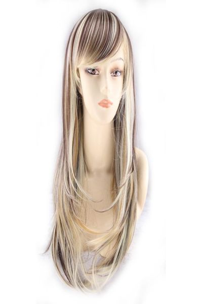 

woodfestival mix color synthetic wig long wavy women slightly heat resistant fiber wigs blonde lady7005905, Black