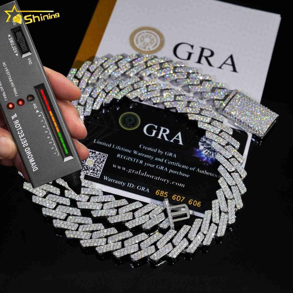 

wholesale price 15mm 2 rows hip hop fine jewelry men necklace 925 sterling silver vvs moissanite diamond cuban link chain