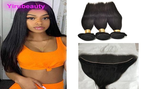 

malaysian hd 134 lace frontal with 3 bundles double wefts silky straight natural color yirubeauty whole swiss lace closures7151510, Black;brown