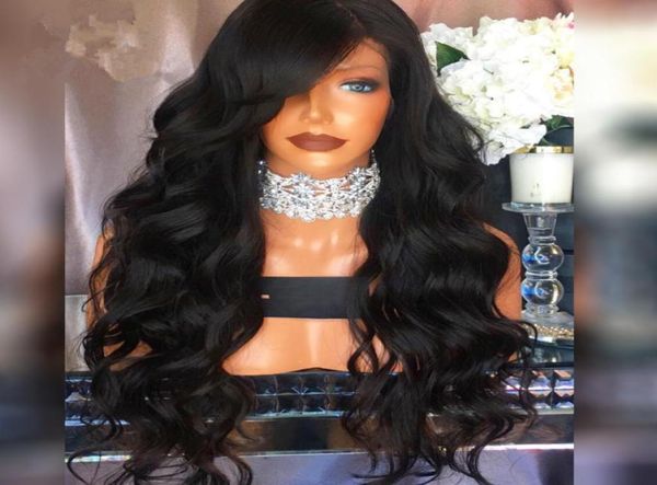 

natural hairline glueless high temperature fiber hair wigs swiss long wavy 1 black synthetic lace front wig for women6833168