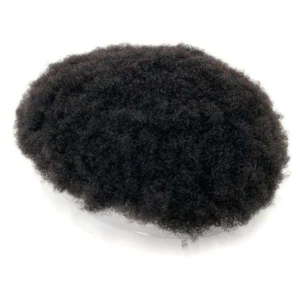 

100 human hair afro mono toupee black men kinky curly wig014094373