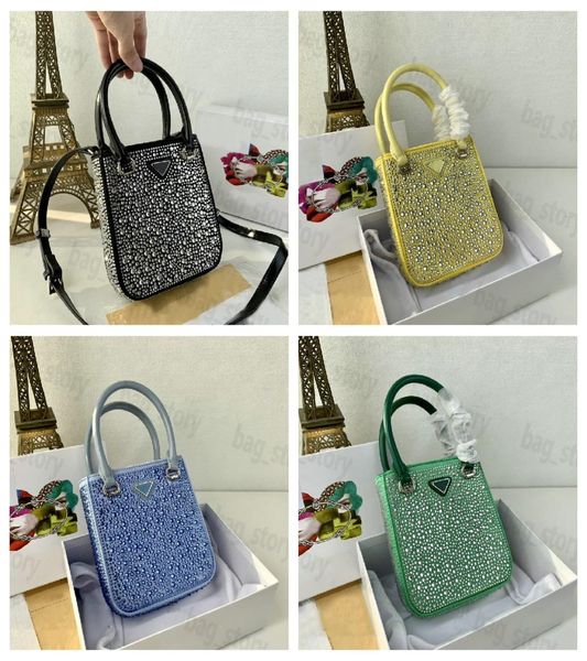 

small satin tote bag designer axillary crystals bags multicolor square flap handbag with double leather handle ladies diamond phon3296836