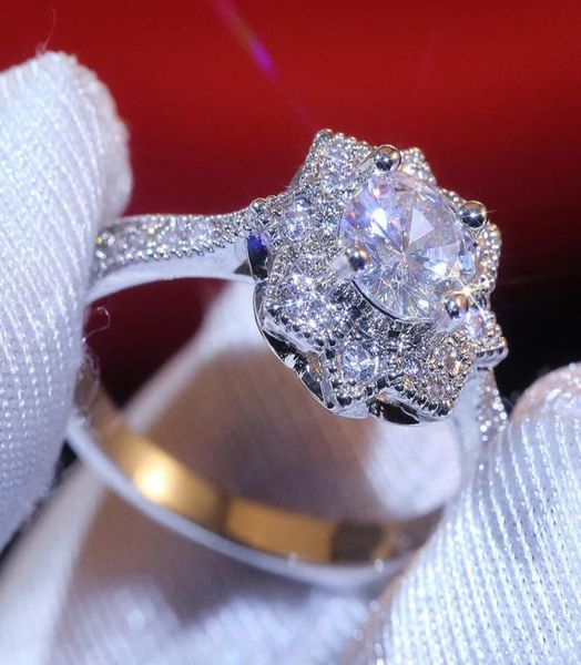 

s985 fashion jewelry diamond flower ring transparent zircon ring8059486, Silver