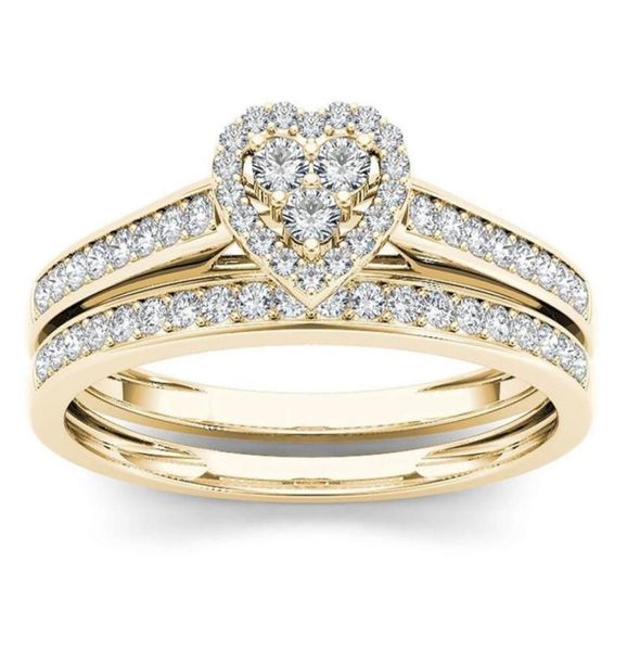 

new gold color wedding rings for women square zircon jewelry heart rings elegant female engagement ring set fashion accessories4643465, Silver