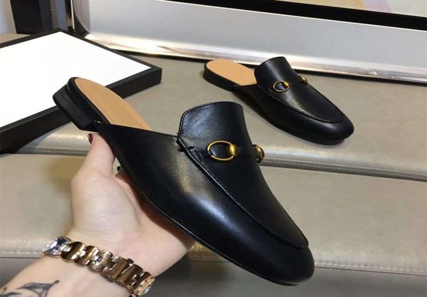 

luxury design spring and summer new women039s lazy shoes flat head brand semi slippers fashion leath5721178, Black