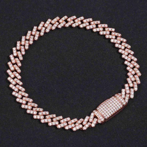 

price 8mm rose gold plated 925 sterling silver 1 row vvs moissanite diamond iced out cuban link bracelet for men women