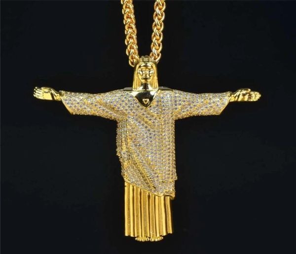 

18k gold jesus christ the redeemer cross pendant necklace gold silver plated mens hip hop bling jewelry gift7967938