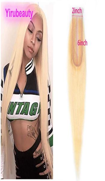 

peruvian human hair straight virgin hair blonde 613 lace closure 2x6 size baby hair middle part 613 color8835075, Black;brown