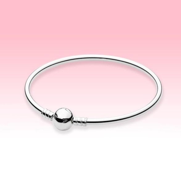 

real 925 sterling silver ball clasp bangle bracelet with original box for pandora diy charms bracelet for women mens bangles8967266, Black