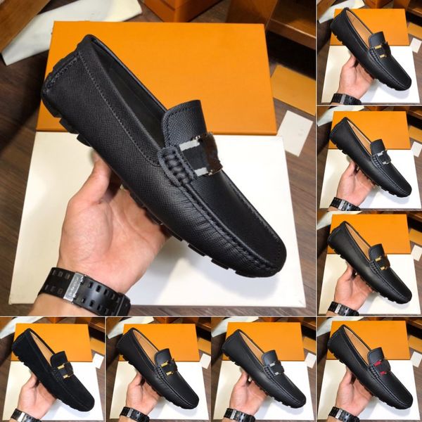 

20model luxurious men dress shoes casual light breathable genuine leather shoes men flat men designer loafers slip-on soft moccasins driving, Black