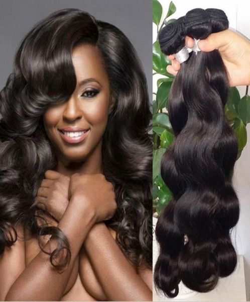 

unprocessed brazilian human remy virgin hair body wave hair weaves hair extensions natural color 100gbundle double wefts 3bundles2205730, Black