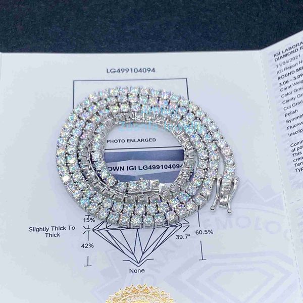 

igi verified hpht 925 sterling silver 10k real solid gold iced out vvs lab grown diamond tennis chain