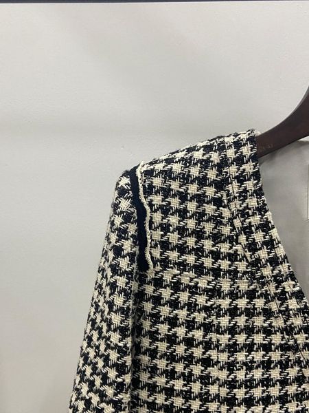 

dress women's classic houndstooth plaid suit vneck single breasted long sleeve short coat or aline high waist mini skirt, White