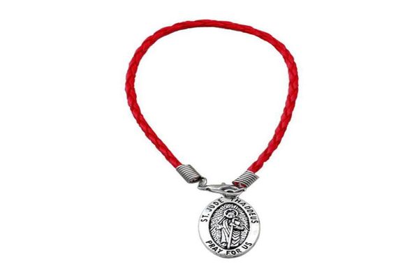 

20pcs red leather bracelet antique silver zinc alloy quot st jude thaddeus quot charms b652419993, Golden;silver