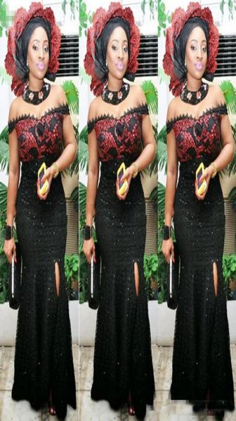 

aso ebi black prom dresses 2019 off shoulder side split mermaid evening gowns plus size sequins women formal party dress chea4878042