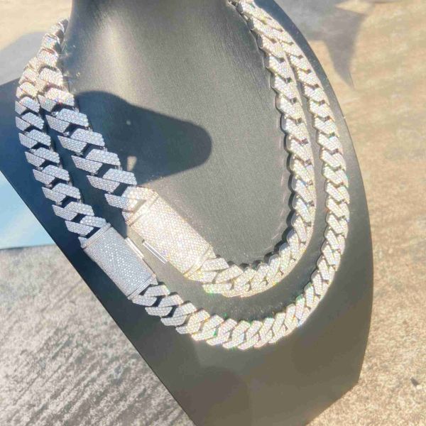 

13mm 14mm 15mm 17mm 19mm 20mm width three rows vvs moissanite silver 925 bling necklace miami cuban link chain