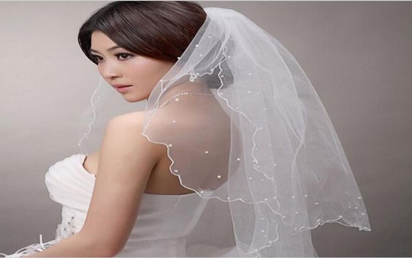 

2015 new bride wedding veil short twolayer wedding veil 1313m bridal pearl veil soft wedding accessories7857464, Black