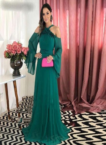 

dark green chiffon evening dresses long women party gowns halter sweep train a line special occasion prom dress vestidos de f9281742, Black;red