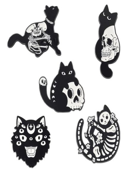 

gothic cat enamel pin skull skeleton witch cats badge brooch lapel pins denim jeans shirt bag punk jewelry gift for friends9364389, Blue