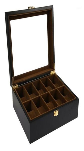 

watch boxes cases 10 grids wooden box jewelry display storage holder organizer case dispay box15220400, Black;blue