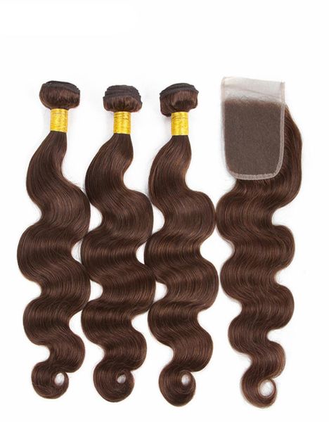 

part lace closure with brown hair bundles color 4 chocolate medium brown body wave human hair weaves with 44 closure9071857, Black;brown