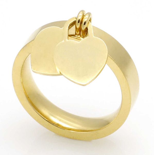 

fashion jewelry 316l titanium gold-plated heart-shaped rings t letter letters double heart ring female for woman 3 color fashion, Silver