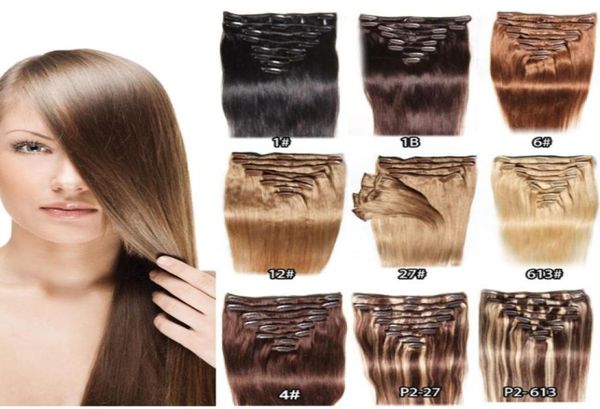 

brazilian human hairs 1624quot clip in human hair extensions 1 1b 2 4 6 27 613 100gset human hair extensions7941263, Black