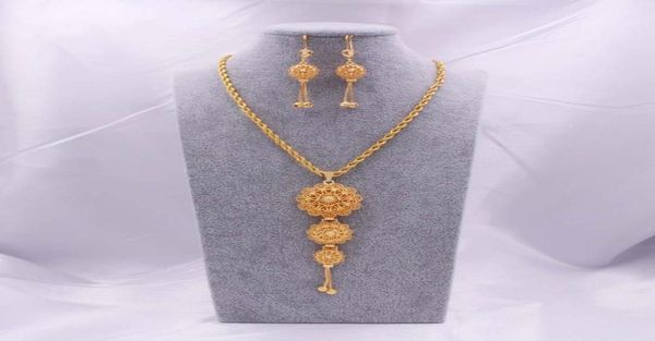 

jewelry sets 18k ethiopian gold arabia necklace pendant earring for women indian dubai african wedding party bridal gifts set2773188, Silver