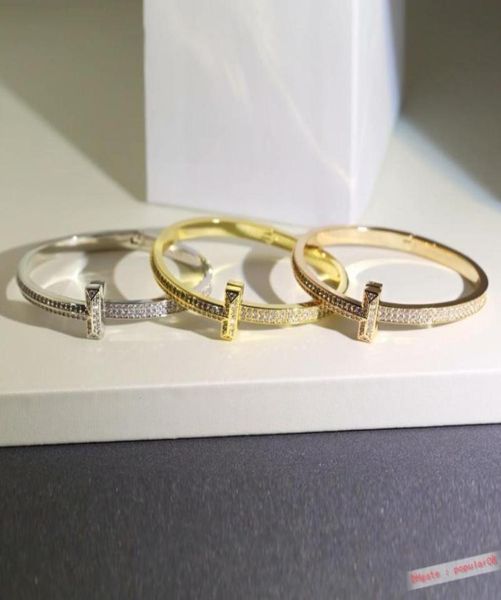 

europe america fashion style lady women titanium steel engraved t letter setting double row full diamond bangle bracelet 3 color877539251, Black