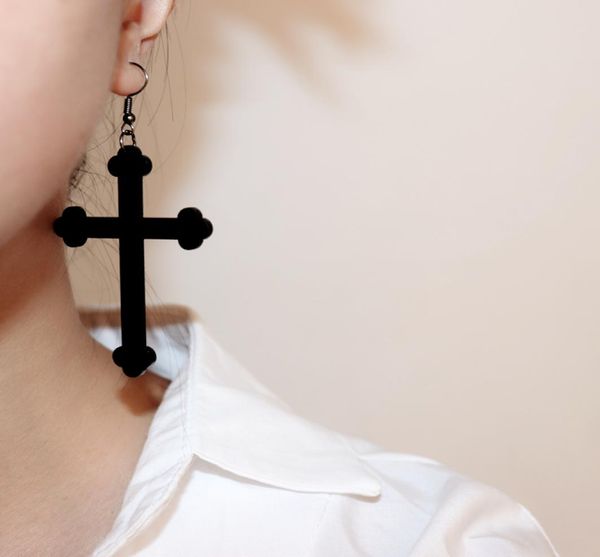 

black cross dangle earrings for women gothic jewelry acrylic accessories6133136, Silver
