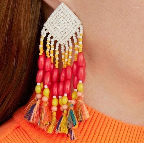 

dvacaman large swing drop earrings boho ethnic beaded dangle earrings big tassel fringed statement jewelry whole accessories18846382, Silver